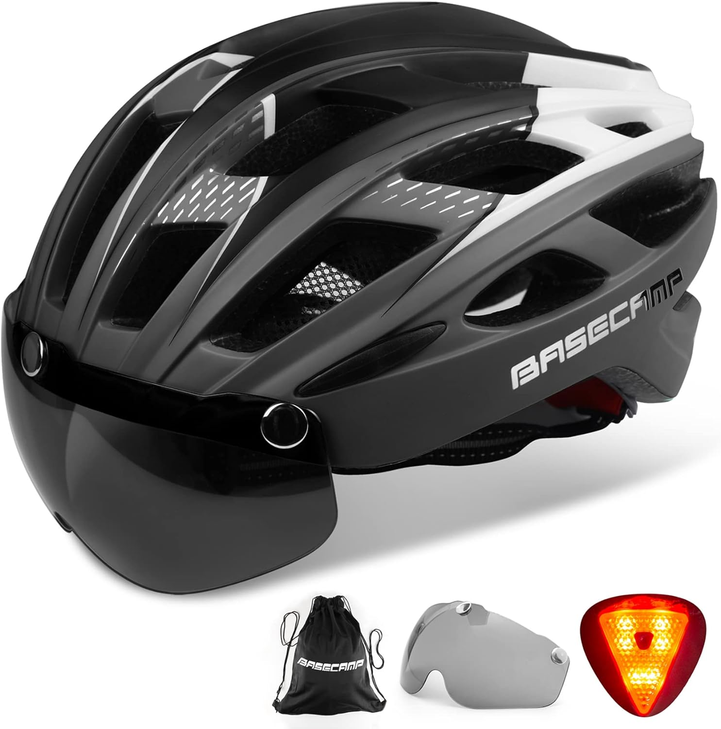Basecamp Bicycle Helmet with Rear Light & Detachable Magnetic Go