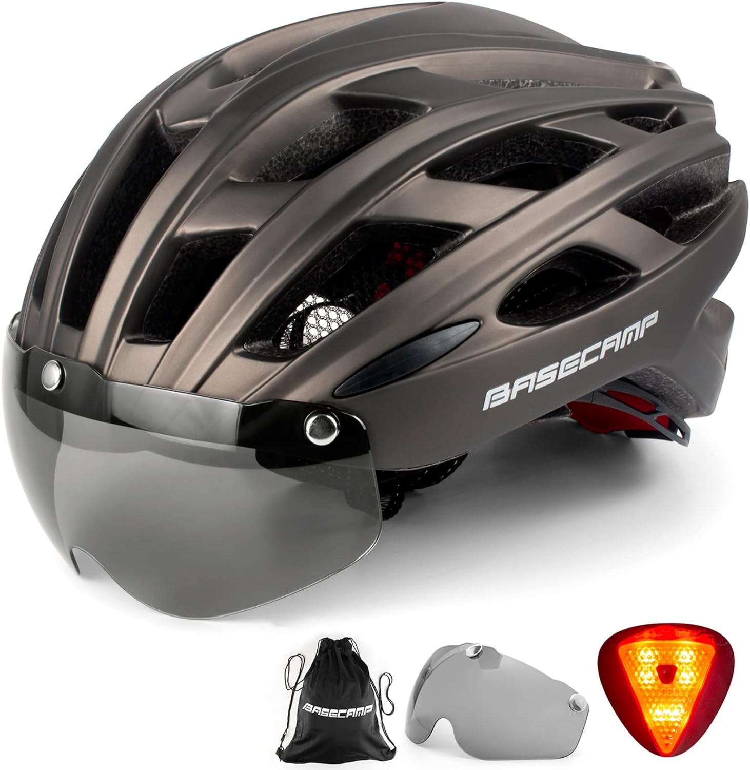 Basecamp Bicycle Helmet with Rear Light & Detachable Magnetic Go
