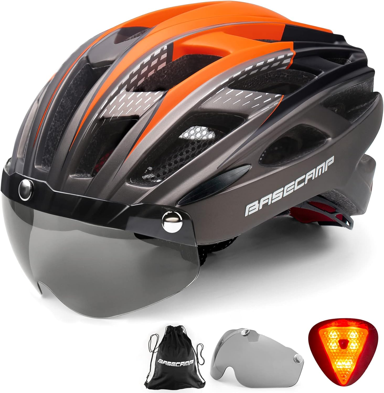 Basecamp Bicycle Helmet with Rear Light & Detachable Magnetic Go